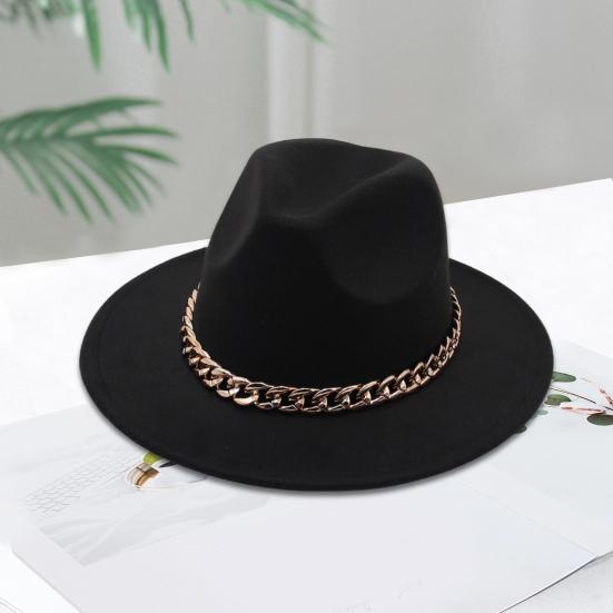 Шляпа для выступлений с толстым цепным декором, однотонная джазовая шляпа с широкими полями, ретро-реквизит для фотосъемки, фетровая кепка-панама на зиму и осень
