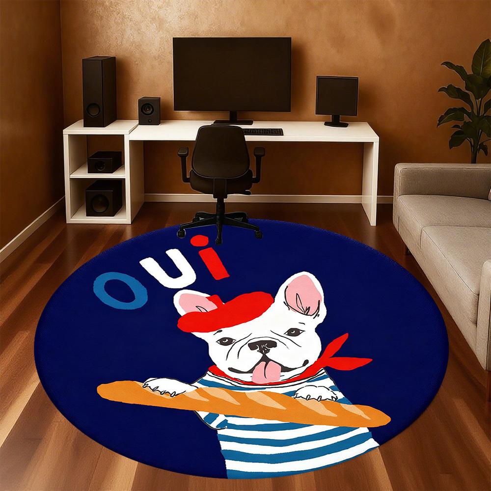 1 шт. Французский бульдог Багет Круглый коврик для стула офисный Ковер для пола - Нескользящий, Коврик для пола для офиса, спальни, Идеальный подарок для декора дома p0105098
