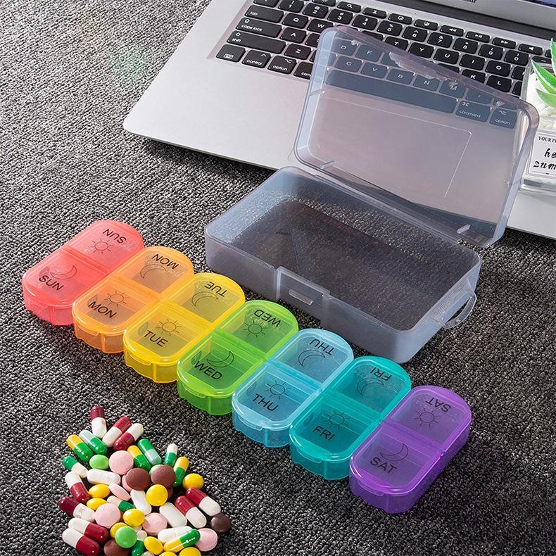7pcs/set Travel Pill Organizer, AM/PM Compartments with Rainbow Colors, Portable Medication Case for Daily Vitamin Storage