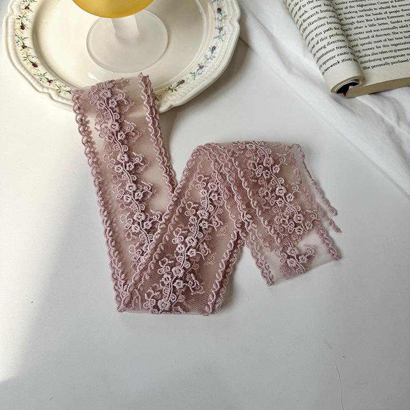 5.5*180cm Elegant Sweet Lace Flower Long Silk Scarf Trendy Girl Embroidery Neck Scarves Decoration Ribbon Headbands Ladies Tie