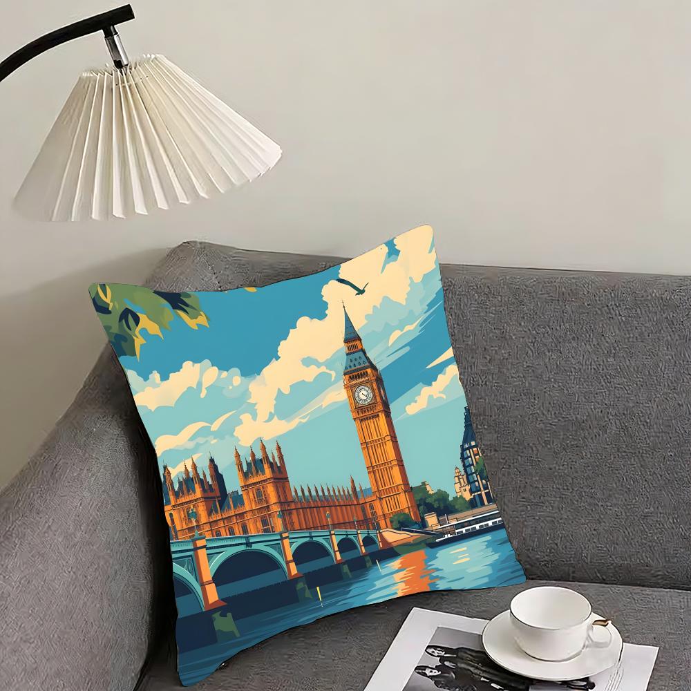 London Fashion Cushion Cover Pillowcase Ultra Soft Skin Friendly Fabric Cloud Like Comfort Concealed Zipper