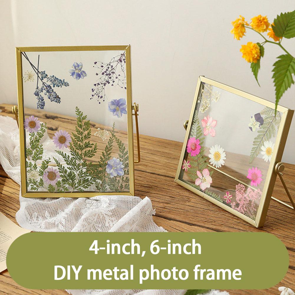 4-дюймовая 6-дюймовая стеклянная фоторамка Diy ручной работы, креативная простая фоторамка из сушеных цветов, минималистичный настольный орнамент