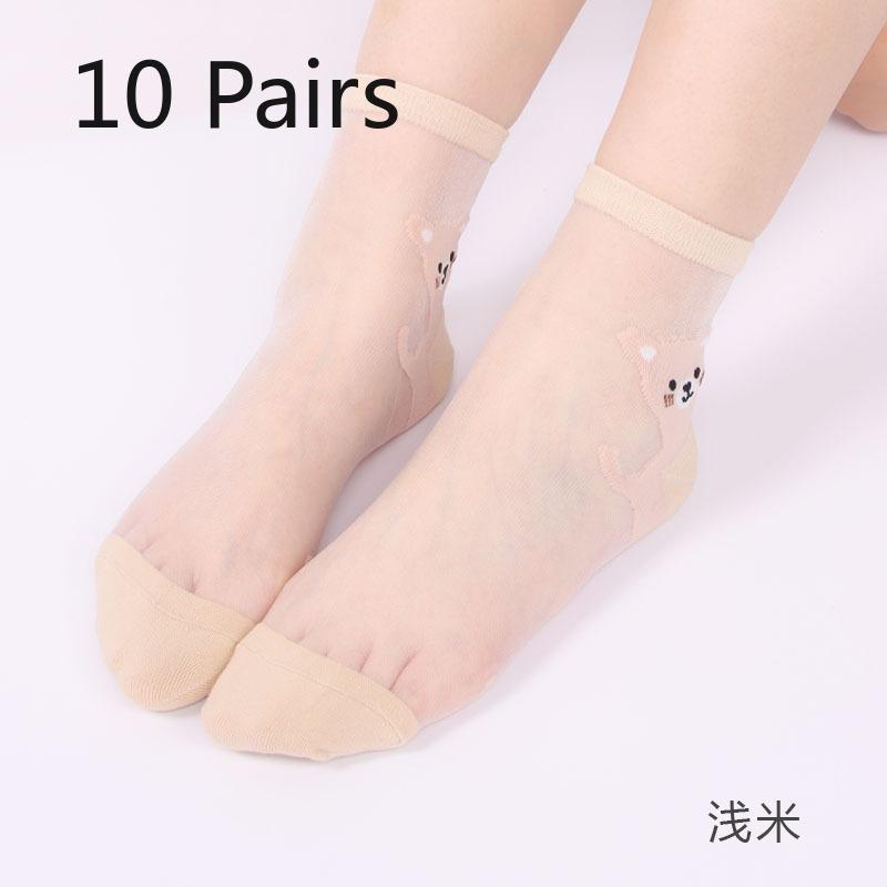 10 пар летних стеклянных носков, милые жаккардовые носки с рисунком мультяшного кота, летние прозрачные дышащие чулки