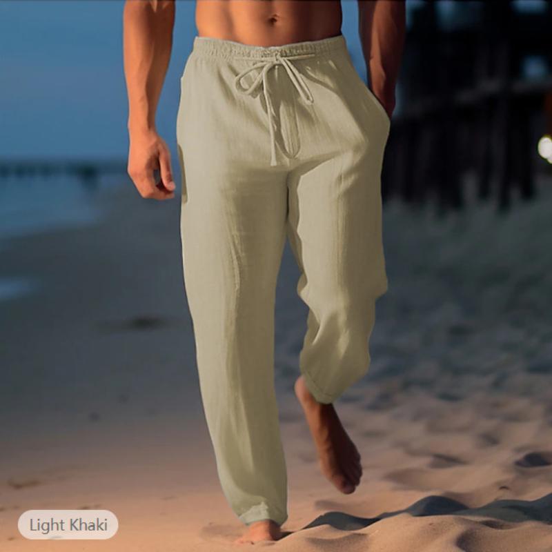 Men's Cotton Linen Trousers Summer Trousers Beach Trousers Drawstring Stretch Straight Trousers Comfortable Breathable Casual Daily Casual Trousers