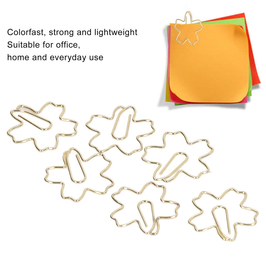 50 Pcs Paper Clips Portable Small Gold Unique Cute Sakura Shape Paper Clip Bookmark Office File Classification Decoration