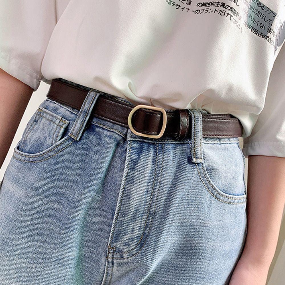 Мода Ретро Винтаж Кожаный Ремень Тонкий Пояс Брючный Ремень Платье Ремни Пряжка без отверстий Пояс