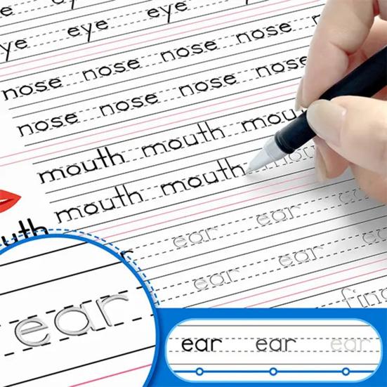 Книга для практики письма с канавками, с ручками, стержнями, держателем для карандаша, многоразовая