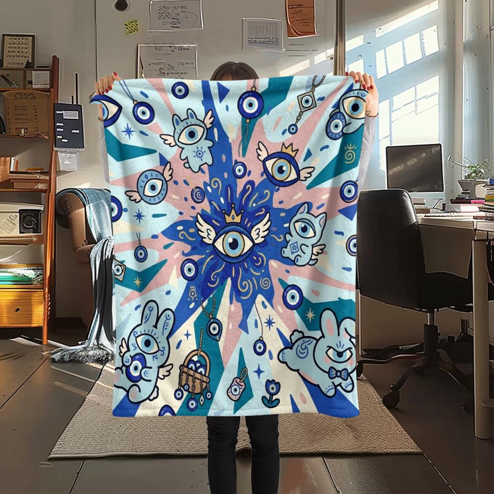 1Pc Evil Eye Print Flannel Blanket, High quality Comfortable for All Seasons, Home Decor, Warmth and Comfort, Perfect for Christmas Gifts W60
