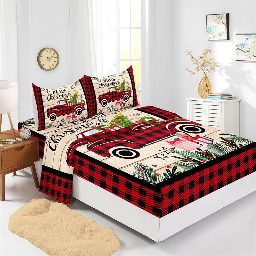 Hot-Selling Red Christmas Mattress Four-Piece Children'S Bedding Printed Mattress Protective Cover