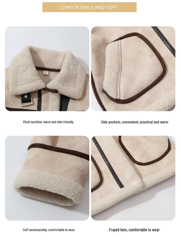 Girls' 2025 Winter Motorcycle Jacket - Velvet-Lined Leather One-Piece