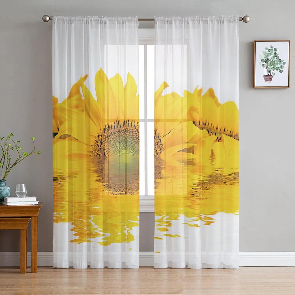 Sunflower Reflection Tulle Curtains Balcony Room Fashion Printed Sheer Curtain Living Room Window Modern Decor