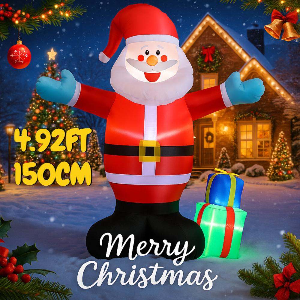 4.92FT Inflatable Toy Santa Claus Gift Boxes Xmas Decorations For Yard with LED Christmas Supplies Home Ornaments Holiday Gifts