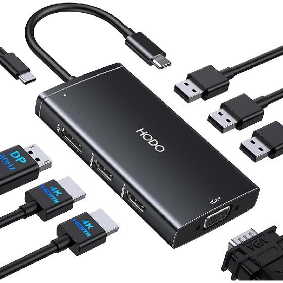 USB C Docking Station Dual Monitor Adapter for Dell HP, Laptop Docking Station 3 Monitors Quad Display USB C Hub Dongle to 4K HDMI+DP+VGA,3