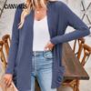 Autumn Cardigan Striped Clashing Pocket Long Sleeve Jacket for Women