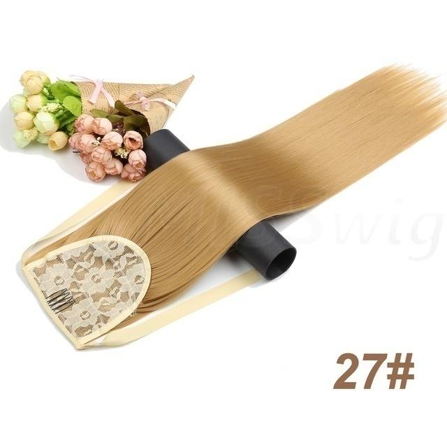 55CM Long Silky Straight Synthetic Drawstring Ponytail Clip In Extension