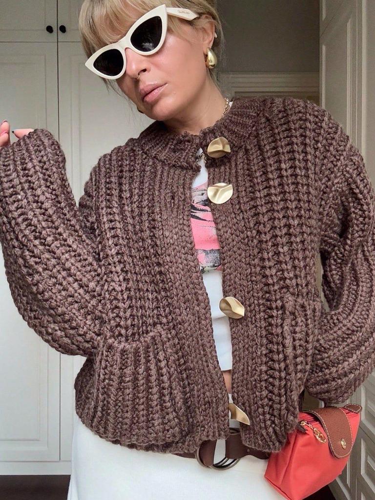 Women's European/American Style Thick Knit Pocket Button Cardigan Sweater, Autumn/Winter.