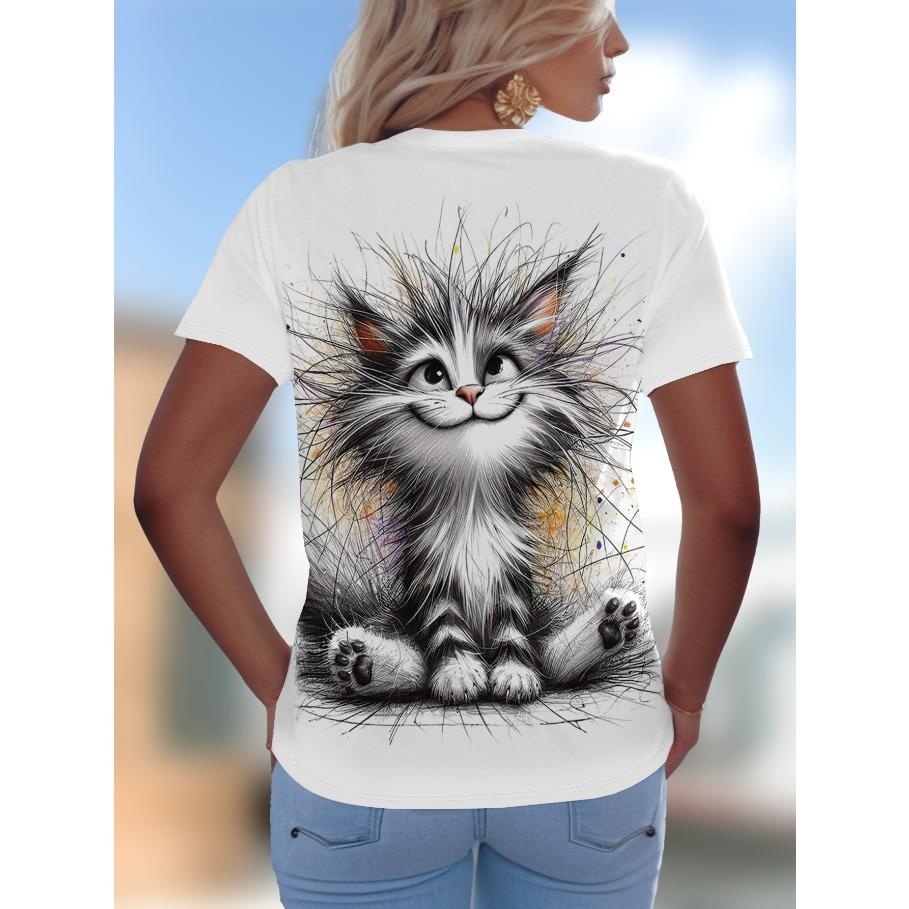 Футболки женские с коротким рукавом 3D принтованный топ праздничный анималистичный узор выходные базовая футболка с V-образным вырезом летняя