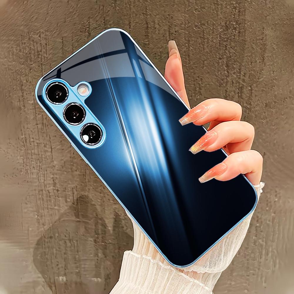 Темно-синий Чехол для телефона в деловом стиле для Samsung Galaxy S26 S25 S24 S23 S22 FE Ultra Plus Встроенное стекло Ощущение голой панели Мужской