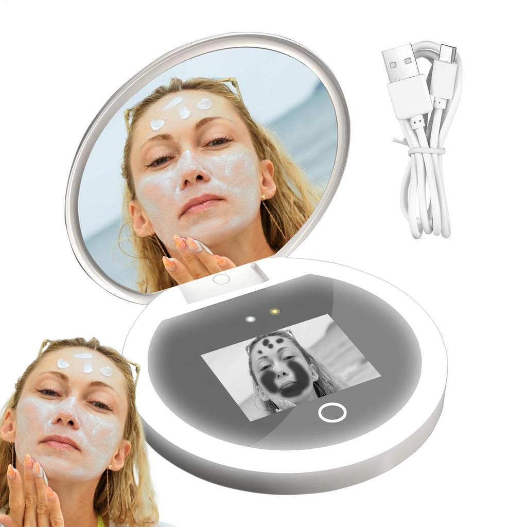 УФ Зеркало Солнцезащитный Тестирующая Камера Со Светом 2-Кратное Увеличение Дорожное Макияж Карманный Размер УФ Умное Солнцезащитное Зеркало для Макияжа