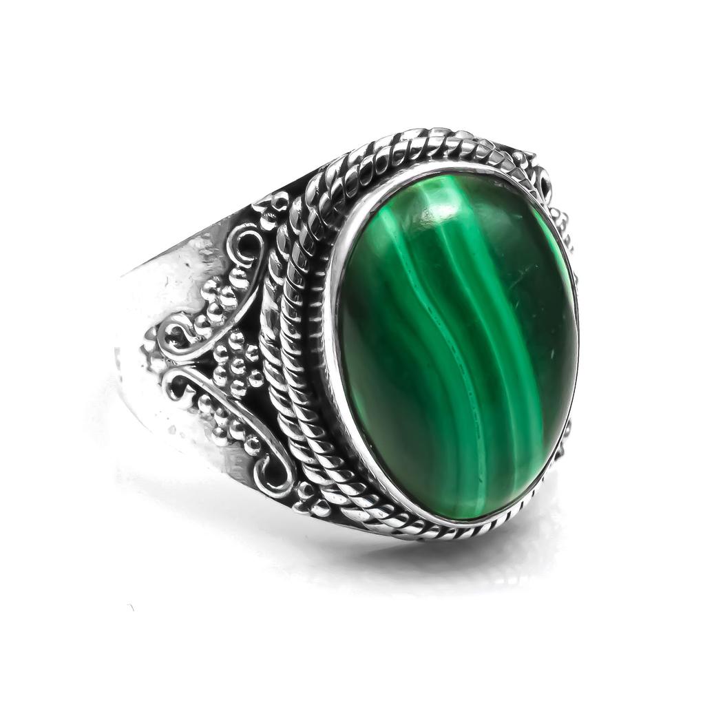Кольцо с малахитовым камнем Стерлингового серебра 925 пробы Дизайнерское кольцо ручной работы Кольцо с малахитом Серебряное кольцо для подарка Кольцо с малахитом Ювелирные изделия