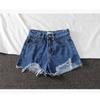 Denim High Waist Shorts With Ripped Fringe For Urban Style And Casual Summer Wear