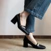 Nai Pie! Mary Jane high heels women's thick heels square head black small leather shoes with soft leather light mouth single shoes spring and autumn