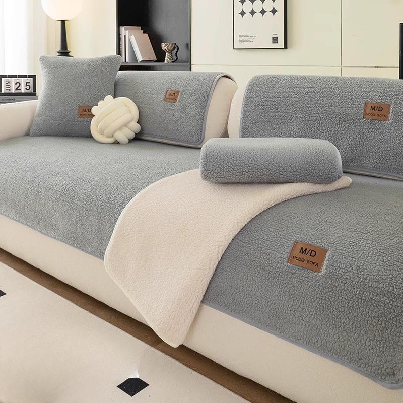 Зимняя подушка для дивана из овчины, легкая роскошная нескользящая подушка для сиденья, однотонный чехол для дивана, тканевый чехол
