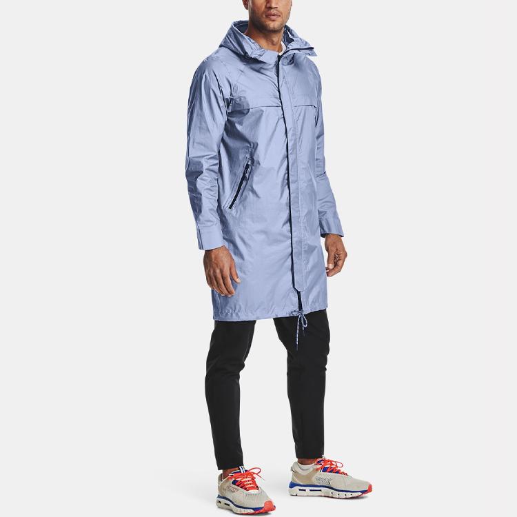 Under Armour Однотонная мужская куртка средней длины с капюшоном, синяя, выбеленная 1360414-420