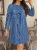 Cross-Border Long-Sleeved Casual Blue Dress with Faux Denim Print