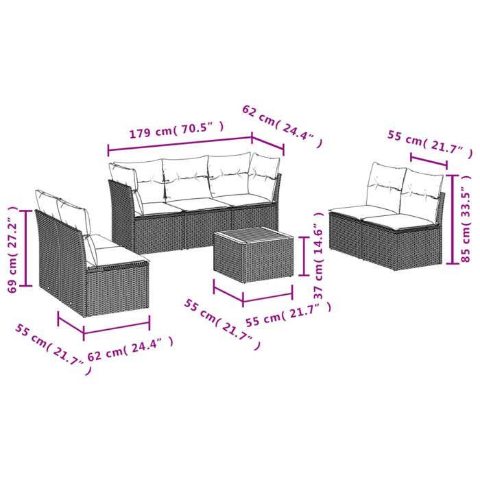 VidaXL Salon de Jardin avec Coussins 8 pcs, Canapés de Terrasse, Ensemble de Meubles de Patio, Mobilier d'Extérieur, Mélange 3255898