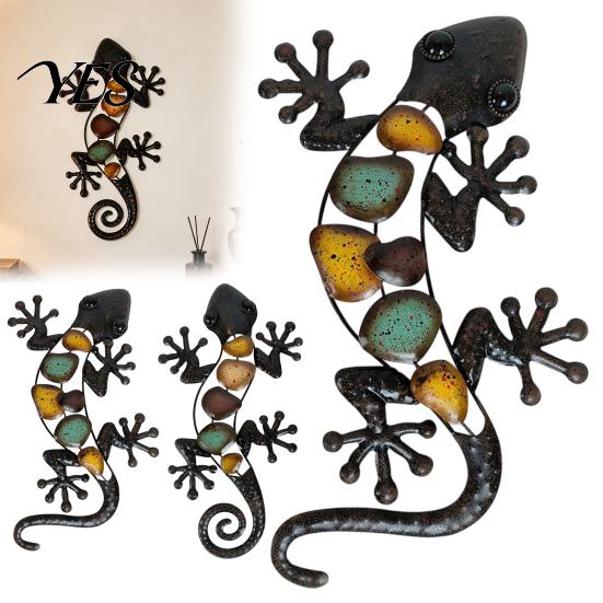 3D Metal Relief Art Gecko Lizard Wall Decor, Colorful Painted Iron Art, Pastoral Style Home Decor Outdoor Farmhouse Hanging Ornament for Garden Fence