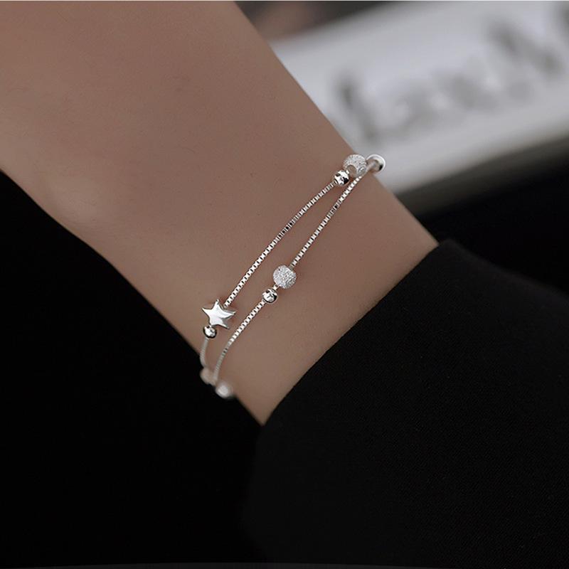 Fashion Star Silver Color Charm Bracelet & Bangle Bead Chain Adjustable Charm Bracelet Women Wedding Party Gift AVE