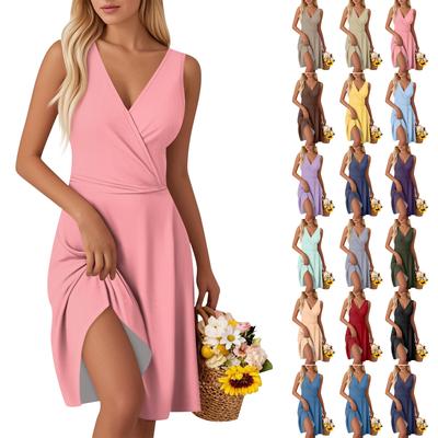 Женские модные однотонные платья-жилетки без рукавов с V-образным вырезом и талией