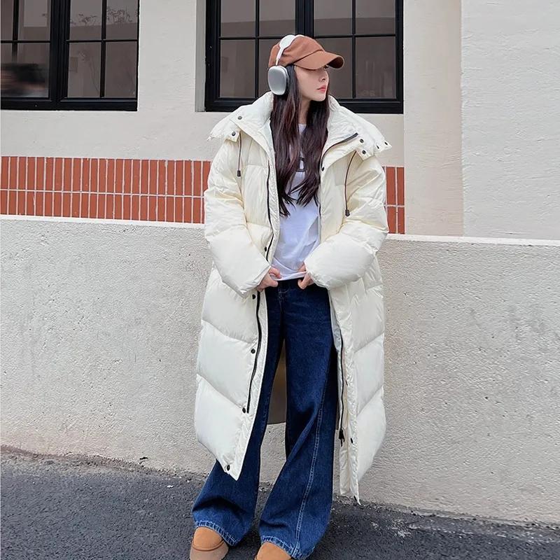 2025 Warm Winter Pink Hooded Long Parka Chaqueta Thick Windproof Overcoat Casual Snow Wear Cotton Padded Women New