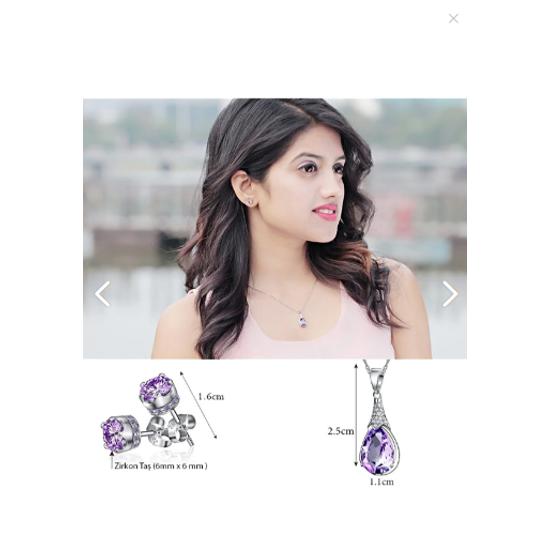 Серебряная капля воды с аметистовым камнем, ожерелье, серьги, серебристый комплект