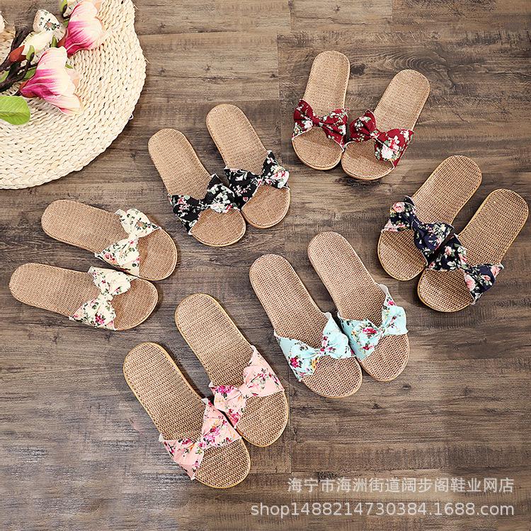 Летние комнатные нескользящие домашние женские тапочки с милым бантом
