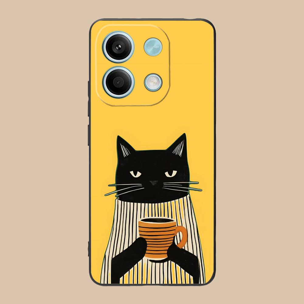Cute Coffee Cat Matte TPU Mobile Phone Case for POCO F8 F7 F6 F5 F4 F3 F2 Pro GT C75 C71 C65 C61 C40 Pro Ultra Colorful Cover