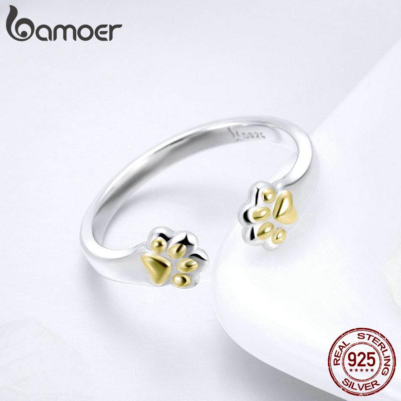 BAMOER Аутентичные регулируемые кольца на палец из стерлингового серебра 925 пробы со следами животных открытого размера