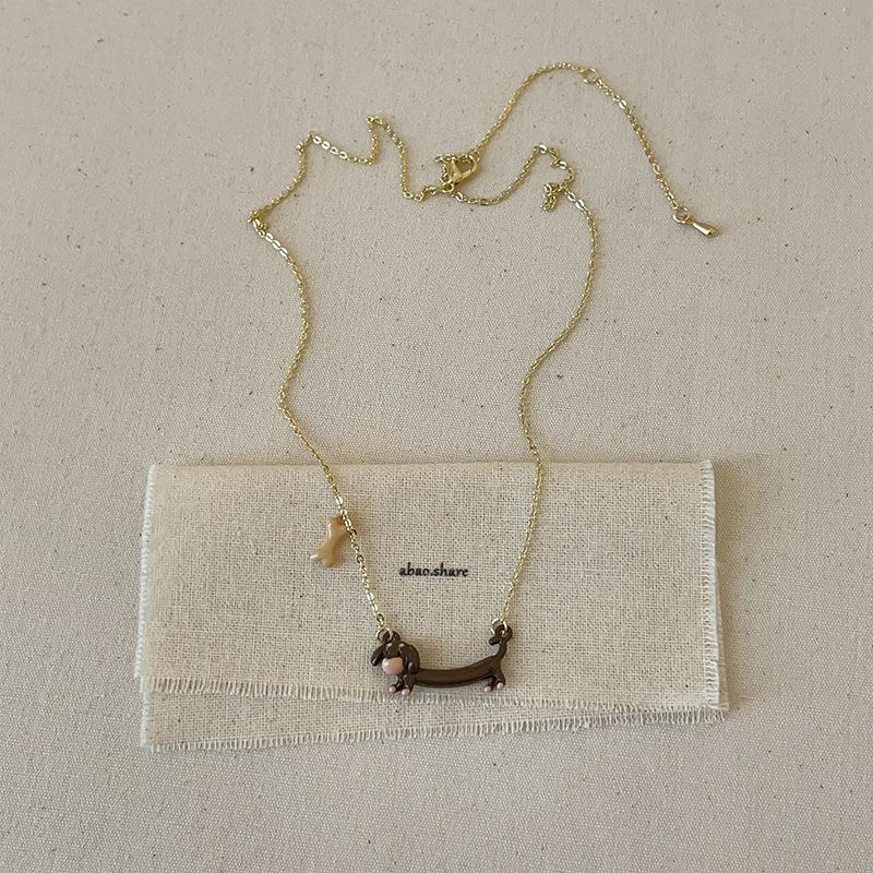 Ожерелье с изображением мультяшной таксы, серьги-гвоздики, коллекция, женская, милая, изысканная, модная, универсальная, цепочка на шею, цепочка на свитер