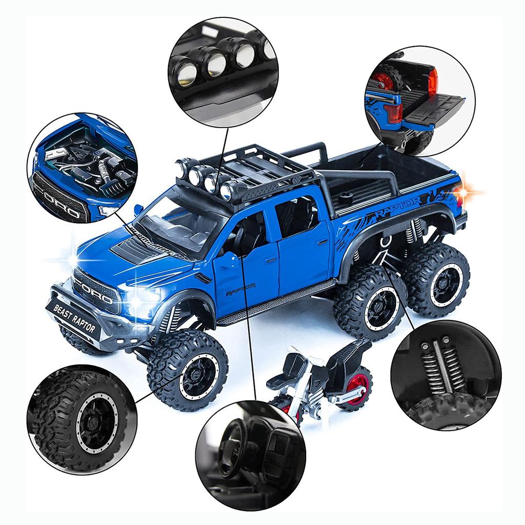 Литая под давлением металлическая модель автомобиля Ford F150 Raptor в масштабе 1/28, со звуком и светом для детей от 3 лет и старше