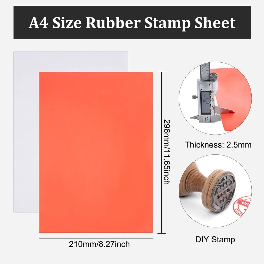 BENECREAT 2 Sheets A4 Size Thickness Rubber Stamp Sheet 296X210mm Laserable Rubber Engraving Blocks for DIY Craft Stamp Engraving Machine Craft 2.5mm