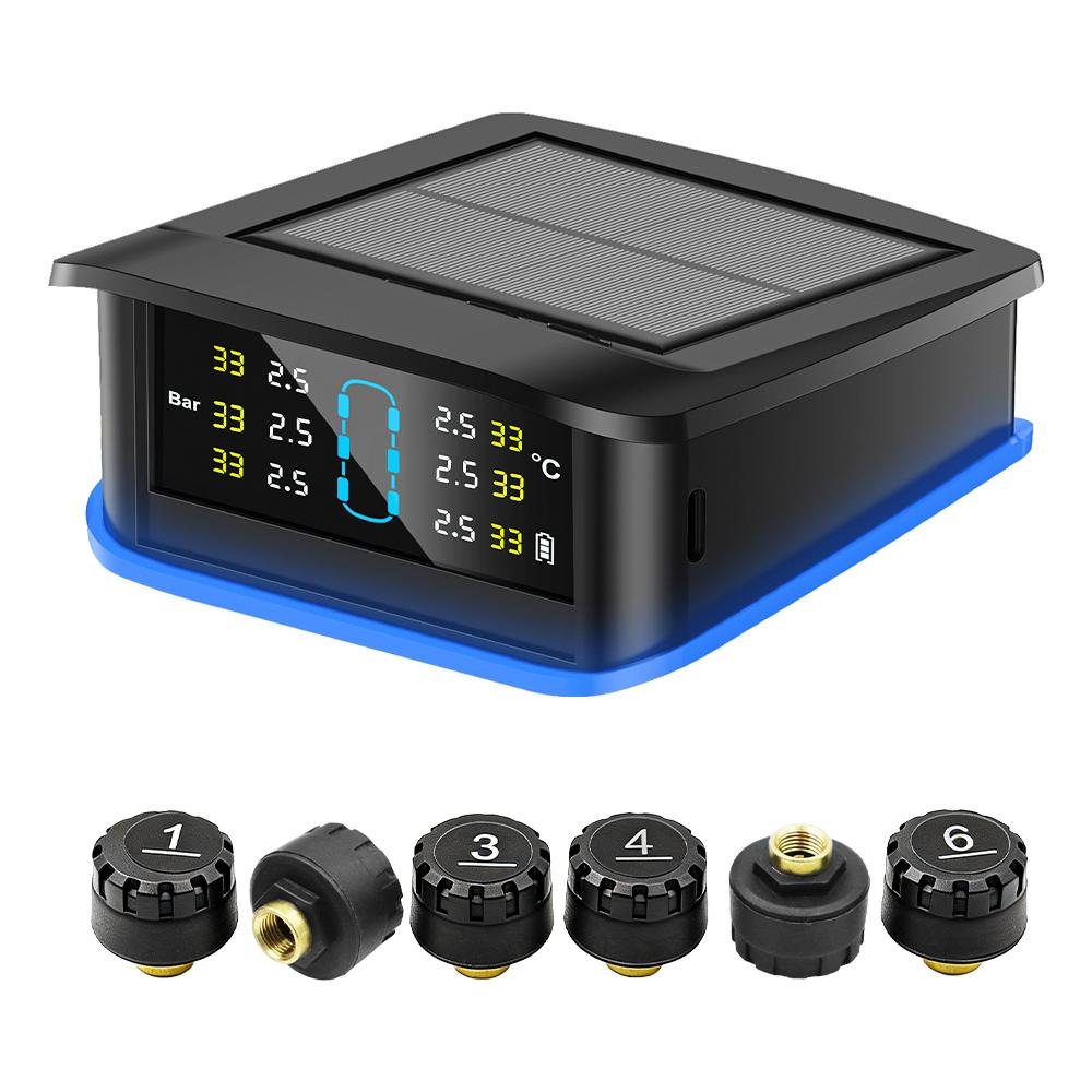 Система мониторинга безопасности сигнализация солнечная TPMS цифровой ЖК-дисплей грузовик RV TPMS со световым индикатором предупреждение сигнализация давления в шинах автомобиля 6 внешних датчиков
