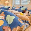 Thickened Milk Fleece Four-Piece Set, Coral Flannel Quilt Cover, Double-Sided Fleece Bed Sheet Quilt Cover, Bed Hat Three-Piece Set