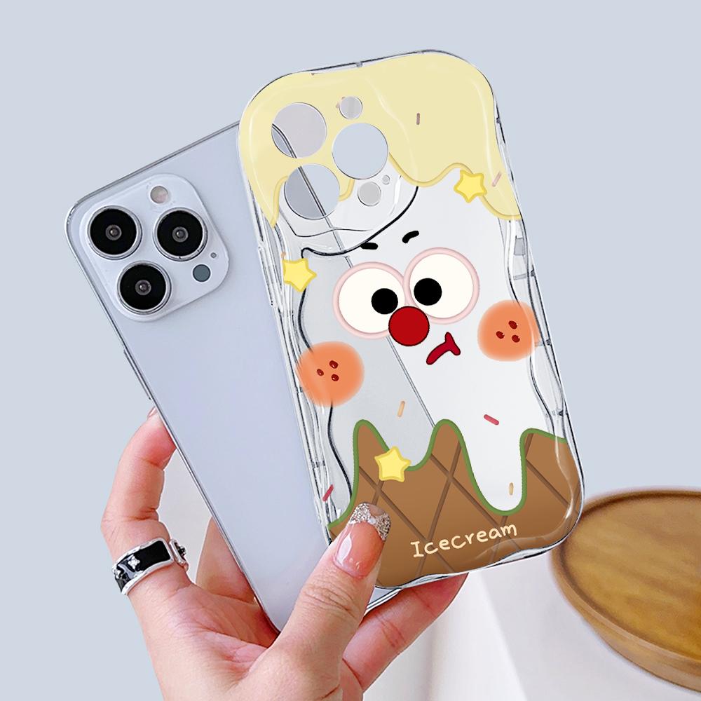 Мультяшный узор, кремовая текстура, мягкий силиконовый чехол с волнистыми краями, чехол для телефона IPhone Samsung Huawei Honor Xiaomi Redmi OPPO Realme Vivo Infinix