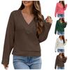 Женская мода, повседневный однотонный вязаный топ с v-образным вырезом и длинными рукавами, с v-образным вырезом и крестиком