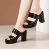 Womens High Heels Sandals Patent Leather Thick Bottom Slippers Ladies Summer Slippers Woman Platform High Heels Shoes Size 32-43