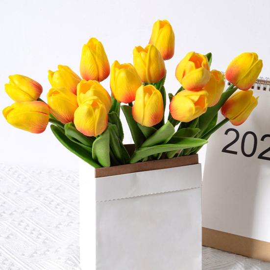 10 шт., искусственный цветок тюльпана со стеблем, реалистичный домашний офисный стол, центральная часть свадебного искусственного цветка, ветка, искусственная цветочная композиция, украшение