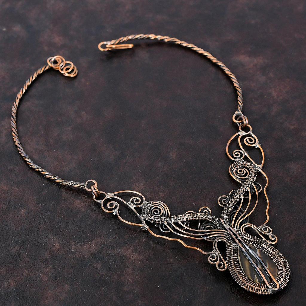 Перламутровое ожерелье, медная проволока, обернутая драгоценным камнем, регулируемое ожерелье, уникальное ожерелье ручной работы, медная проволока, ювелирное изделие, подарок для мамы