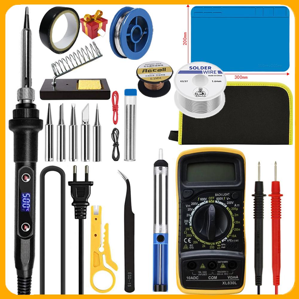Электрический паяльник, цифровой мультиметр, наборы 22 в 1, 80 Вт, ЖК-цифровой дисплей, головка 180–500 °C, набор для сварки оловянной ручкой