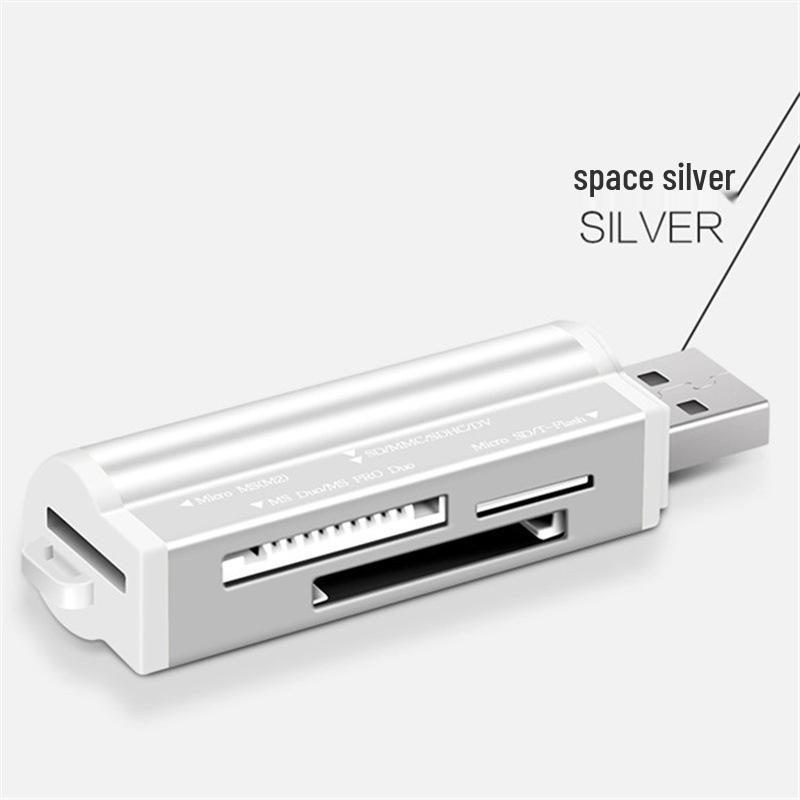 Компактный алюминиевый USB 2.0 кард-ридер (4-в-1)